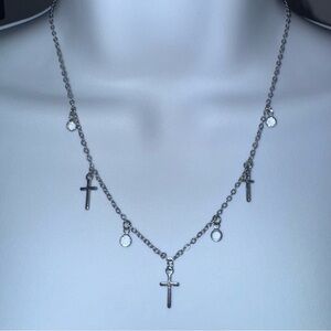 Jeweled Silver Cross Necklace